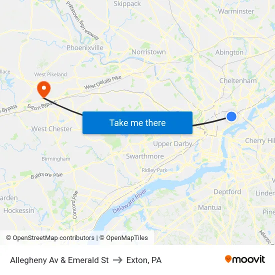 Allegheny Av & Emerald St to Exton, PA map