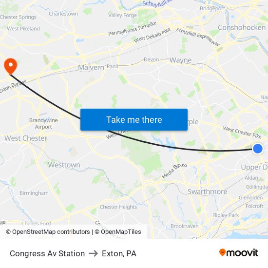 Congress Av Station to Exton, PA map