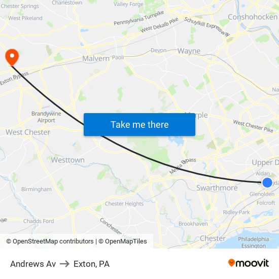 Andrews Av to Exton, PA map