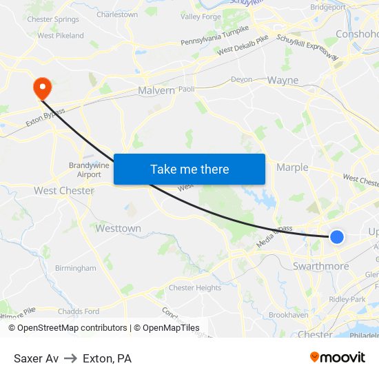 Saxer Av to Exton, PA map