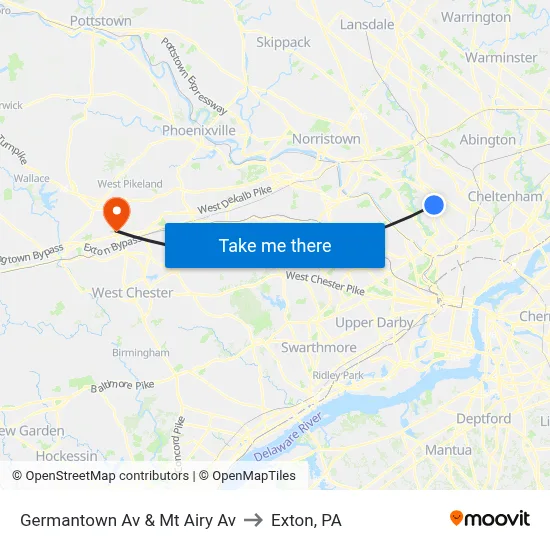 Germantown Av & Mt Airy Av to Exton, PA map