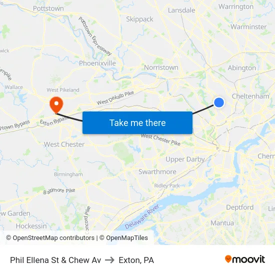 Phil Ellena St & Chew Av to Exton, PA map