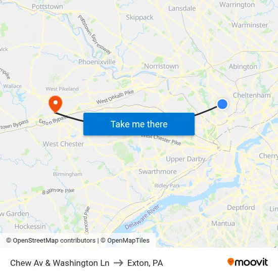 Chew Av & Washington Ln to Exton, PA map
