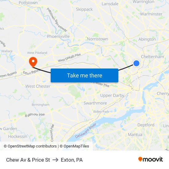 Chew Av & Price St to Exton, PA map