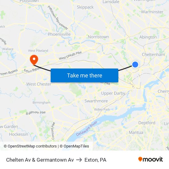 Chelten Av & Germantown Av to Exton, PA map