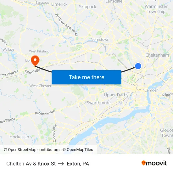 Chelten Av & Knox St to Exton, PA map