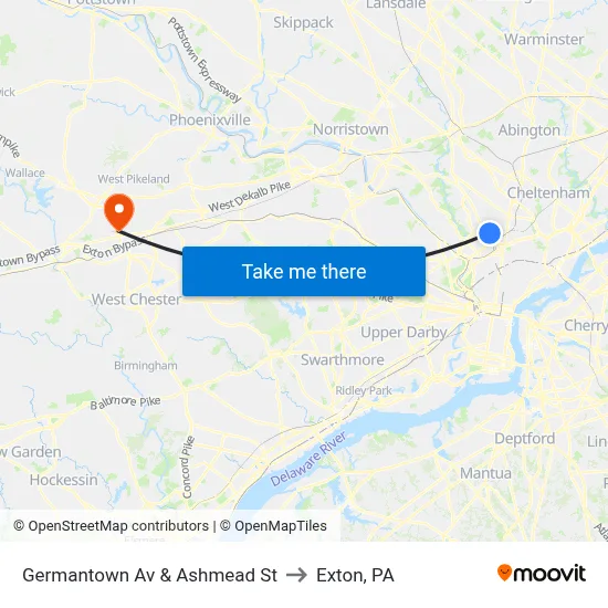 Germantown Av & Ashmead St to Exton, PA map