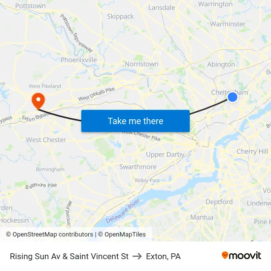 Rising Sun Av & Saint Vincent St to Exton, PA map