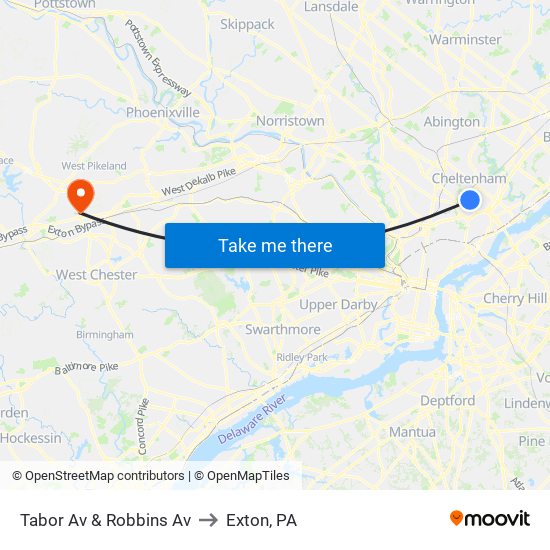 Tabor Av & Robbins Av to Exton, PA map