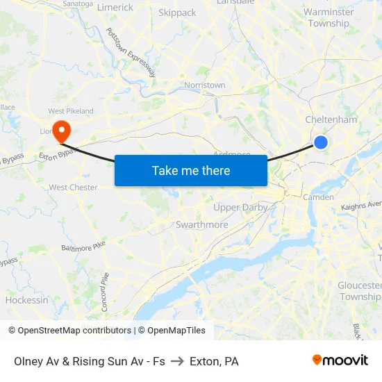 Olney Av & Rising Sun Av - Fs to Exton, PA map