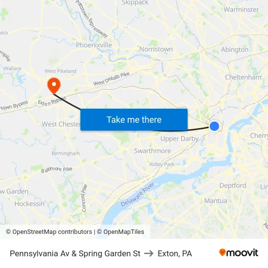 Pennsylvania Av & Spring Garden St to Exton, PA map
