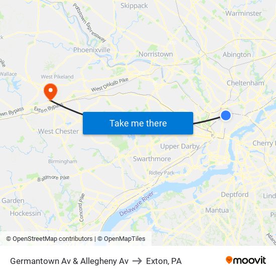 Germantown Av & Allegheny Av to Exton, PA map
