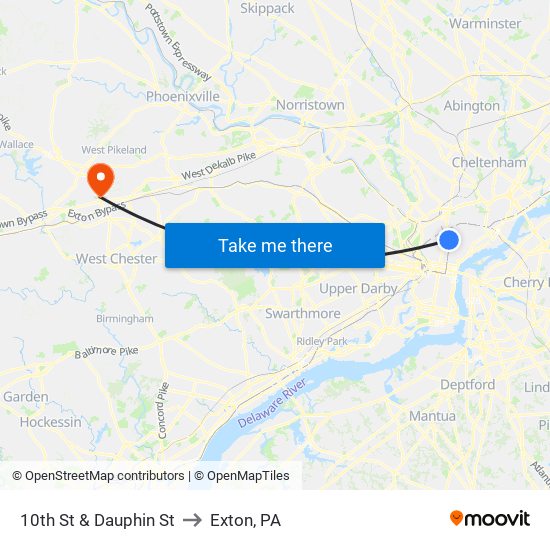 10th St & Dauphin St to Exton, PA map