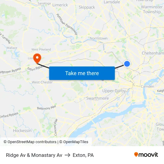 Ridge Av & Monastary Av to Exton, PA map