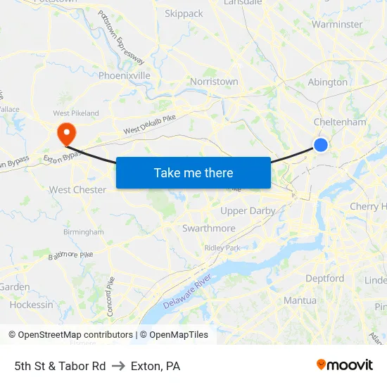 5th St & Tabor Rd to Exton, PA map