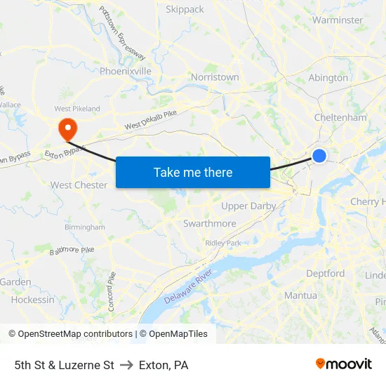 5th St & Luzerne St to Exton, PA map