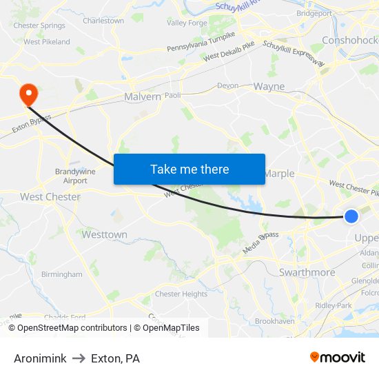 Aronimink to Exton, PA map