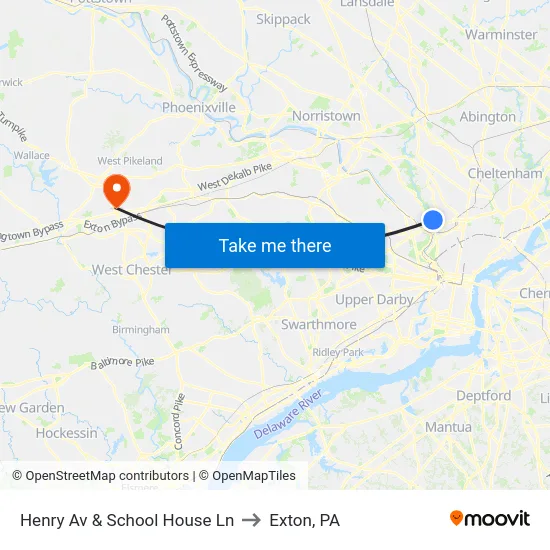 Henry Av & School House Ln to Exton, PA map