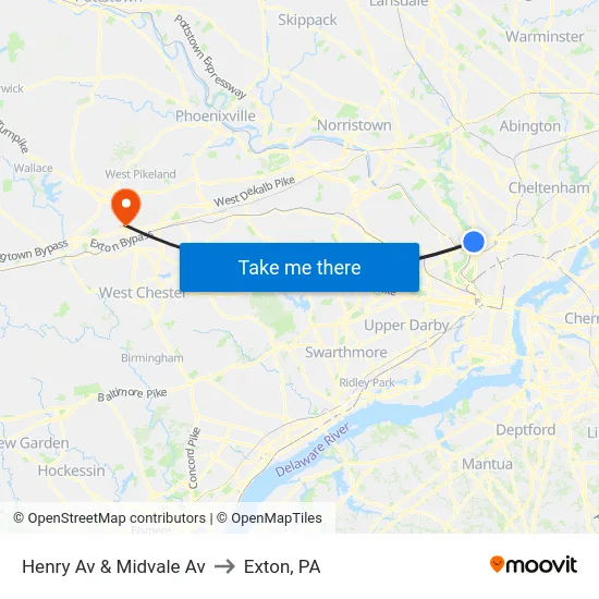 Henry Av & Midvale Av to Exton, PA map