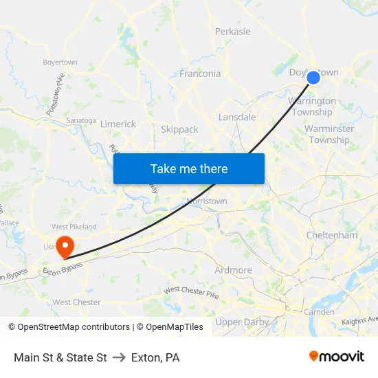Main St & State St to Exton, PA map