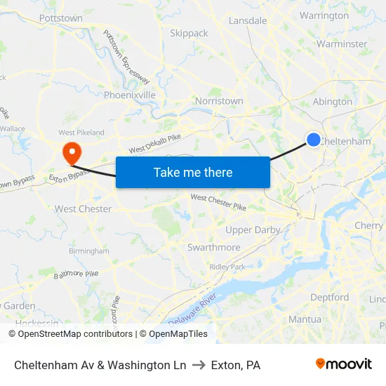Cheltenham Av & Washington Ln to Exton, PA map