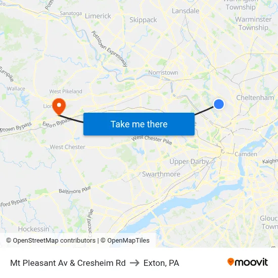 Mt Pleasant Av & Cresheim Rd to Exton, PA map
