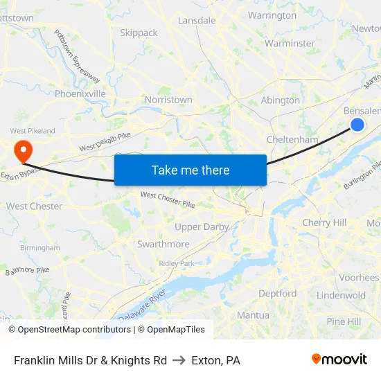 Franklin Mills Dr & Knights Rd to Exton, PA map