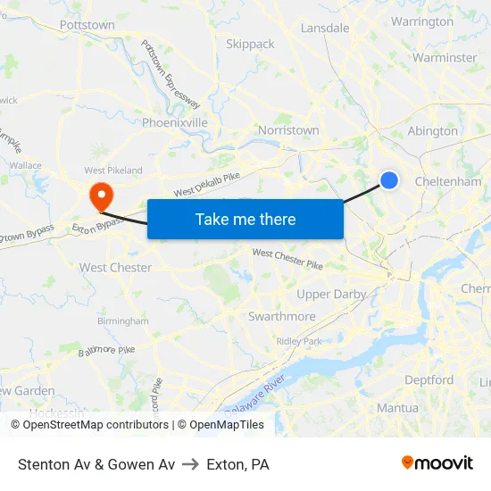 Stenton Av & Gowen Av to Exton, PA map