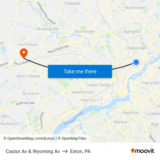 Castor Av & Wyoming Av to Exton, PA map
