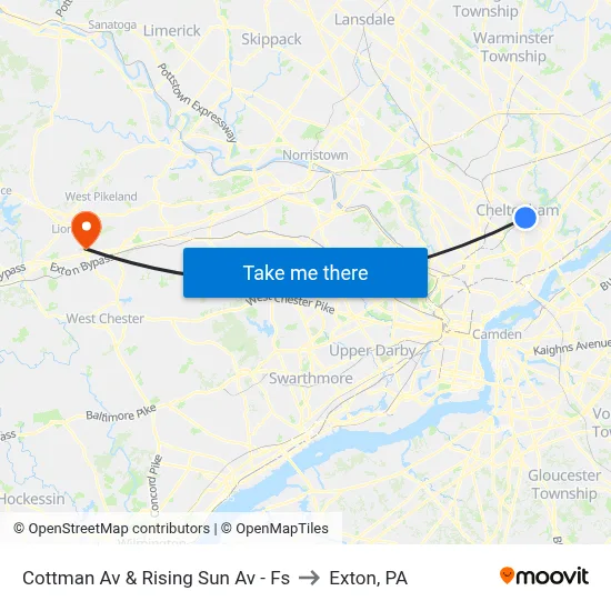 Cottman Av & Rising Sun Av - Fs to Exton, PA map