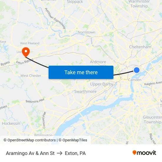 Aramingo Av & Ann St to Exton, PA map