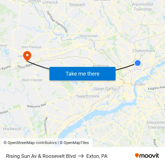Rising Sun Av & Roosevelt Blvd to Exton, PA map