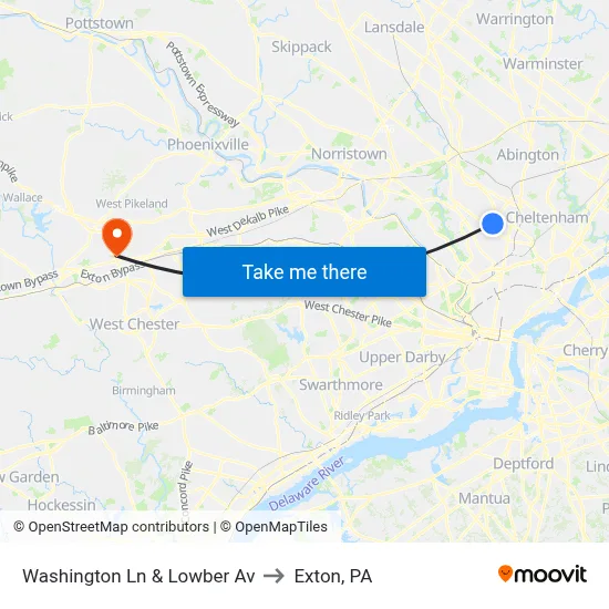 Washington Ln & Lowber Av to Exton, PA map