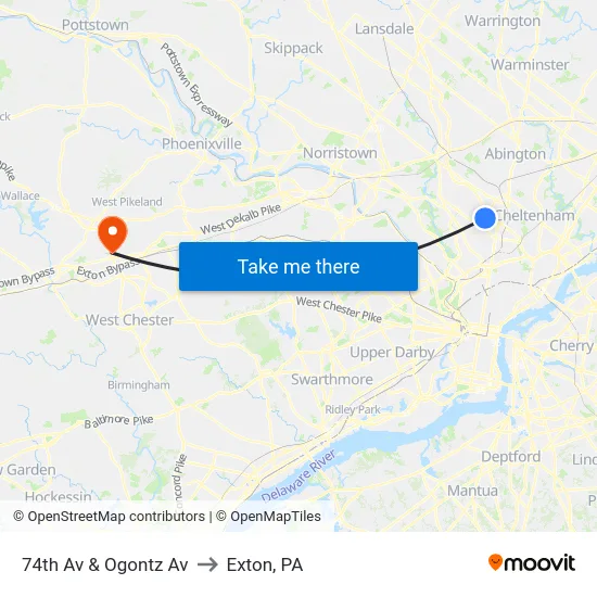 74th Av & Ogontz Av to Exton, PA map