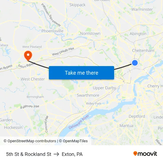 5th St & Rockland St to Exton, PA map