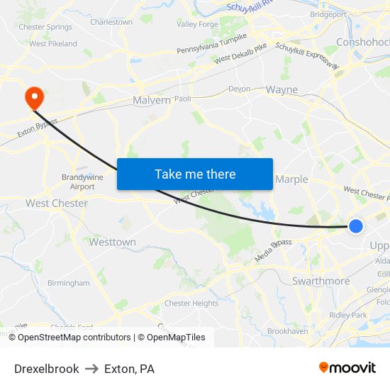 Drexelbrook to Exton, PA map