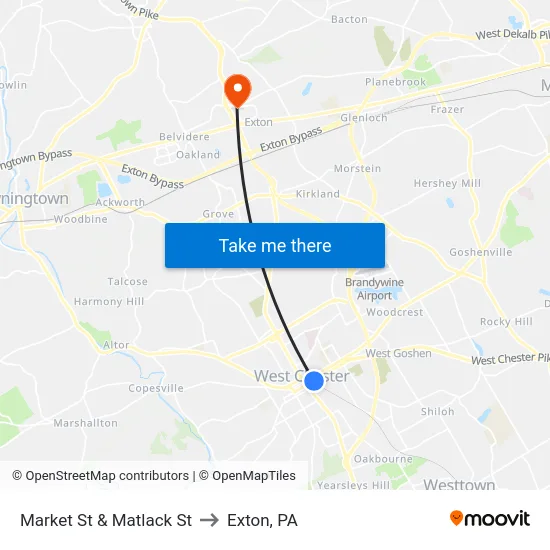 Market St & Matlack St to Exton, PA map