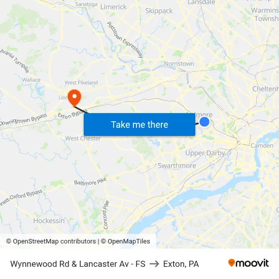 Wynnewood Rd & Lancaster Av - FS to Exton, PA map