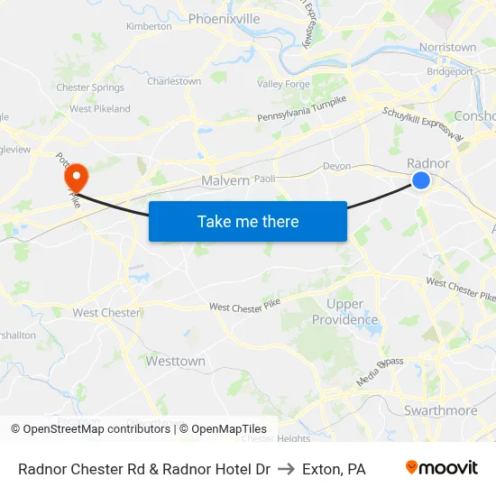 Radnor Chester Rd & Radnor Hotel Dr to Exton, PA map