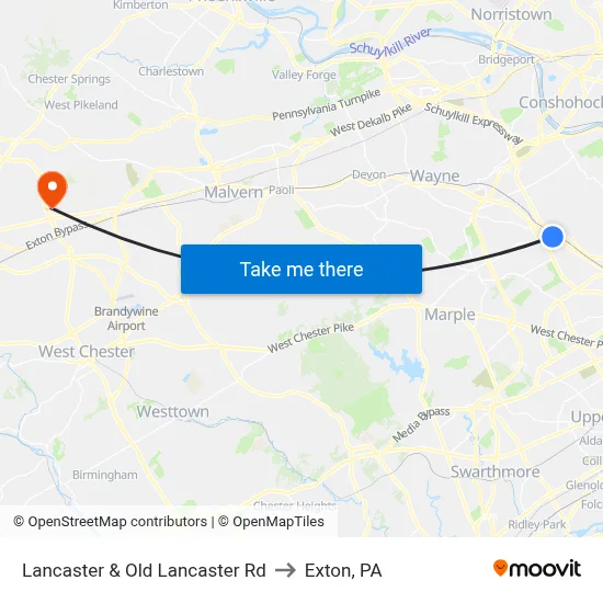 Lancaster & Old Lancaster Rd to Exton, PA map