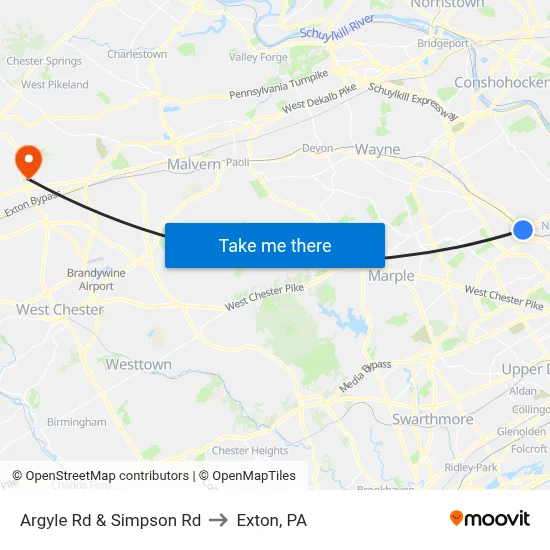 Argyle Rd & Simpson Rd to Exton, PA map