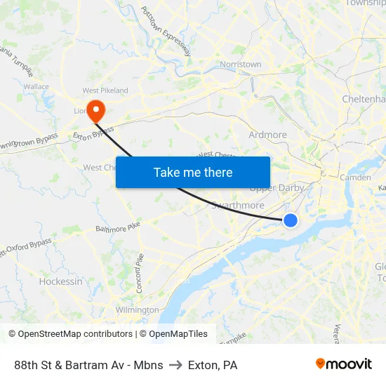 88th St & Bartram Av - Mbns to Exton, PA map