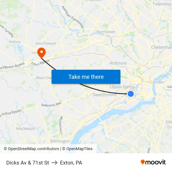 Dicks Av & 71st St to Exton, PA map