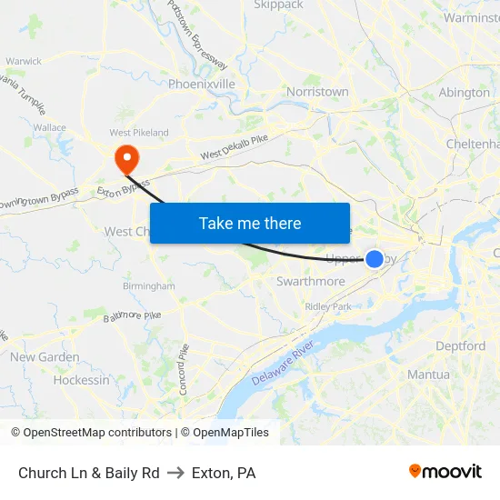Church Ln & Baily Rd to Exton, PA map