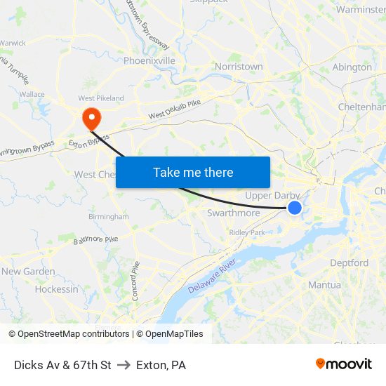 Dicks Av & 67th St to Exton, PA map