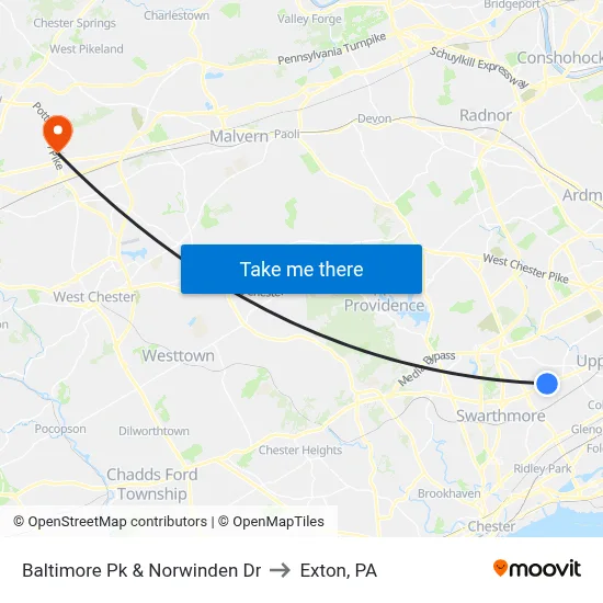 Baltimore Pk & Norwinden Dr to Exton, PA map