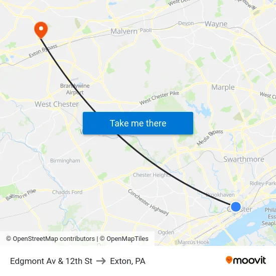 Edgmont Av & 12th St to Exton, PA map