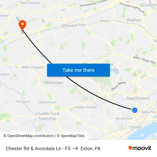 Chester Rd & Avondale Ln - FS to Exton, PA map