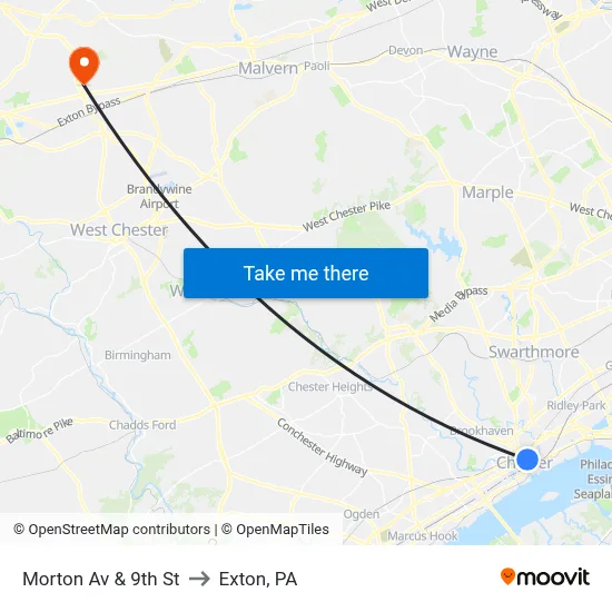 Morton Av & 9th St to Exton, PA map