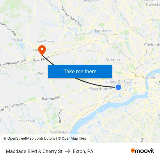 Macdade Blvd & Cherry St to Exton, PA map